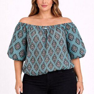 Maurices Blue and Black Patterned Blouse Size Large